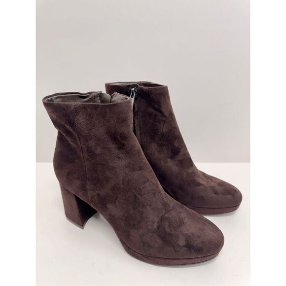 Calvin Klein Ankle Boots Size 8 Brown Block Heel Side Zip Winter Booties - Picture 3 of 10